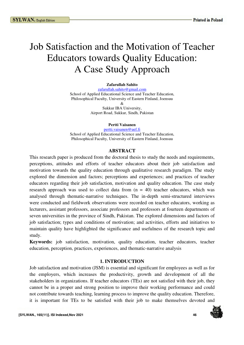 (PDF) Job Satisfaction and the Motivation of Teacher Educators towards