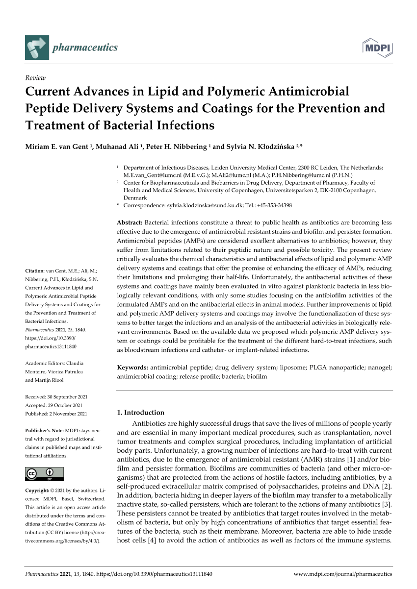 PDF) Current Advances in Lipid and Polymeric Antimicrobial Peptide 