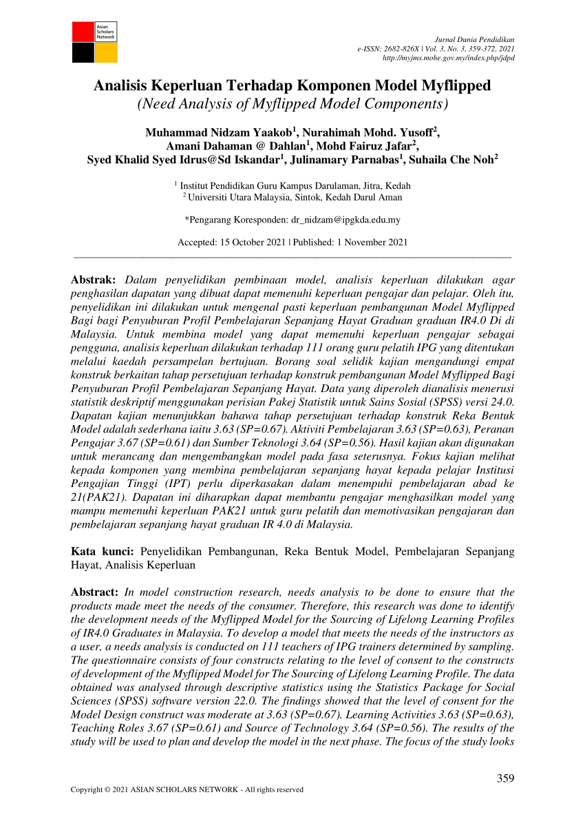 Pdf Analisis Keperluan Terhadap Komponen Model Myflipped Need Analysis Of Myflipped Model Components