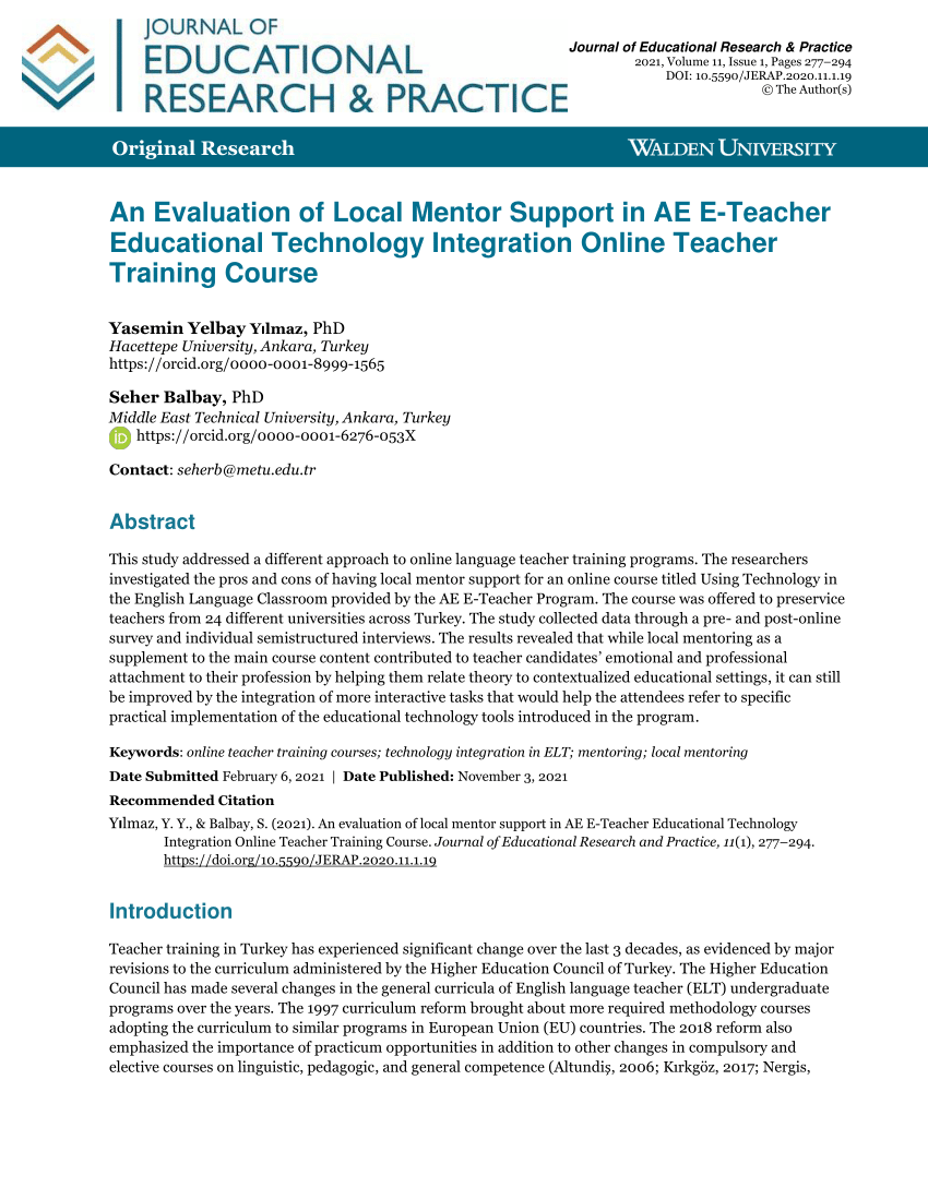 PDF) An of Support in AE E-Teacher Technology Integration Online Teacher Training Course