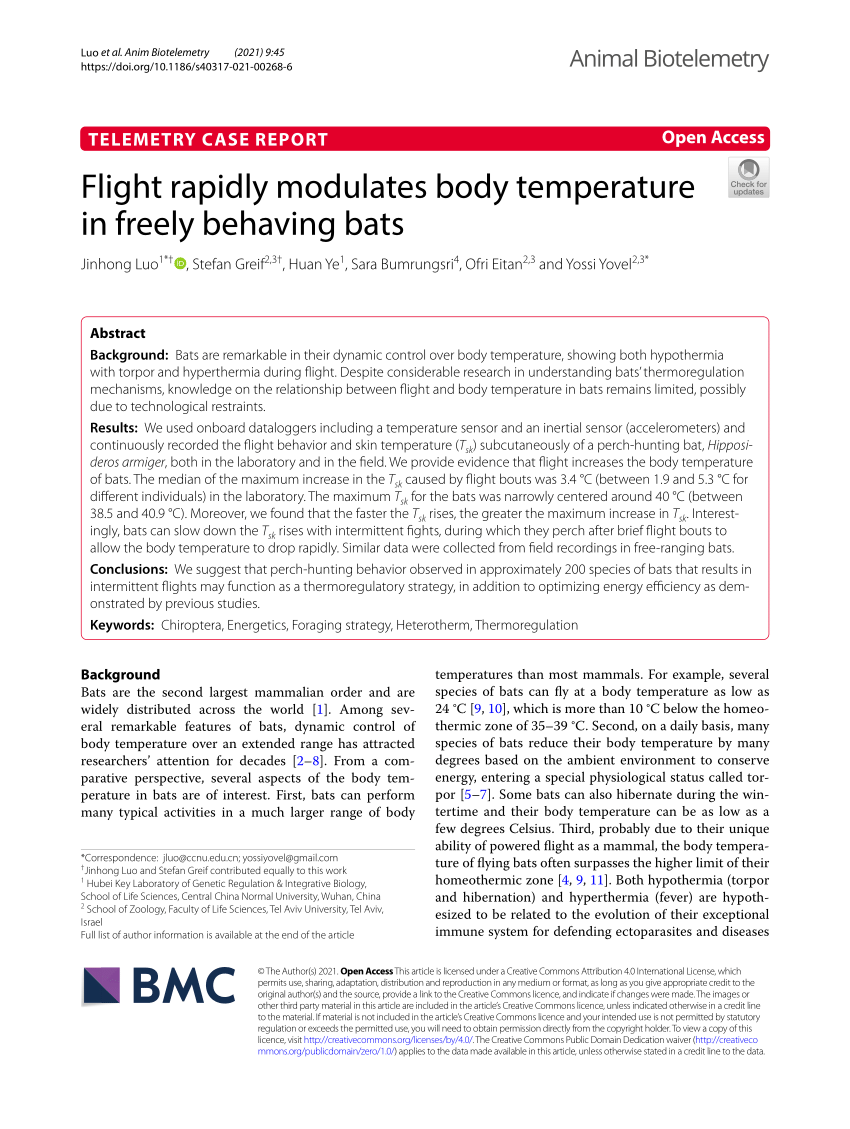 PDF) Flight rapidly modulates body temperature in freely behaving bats