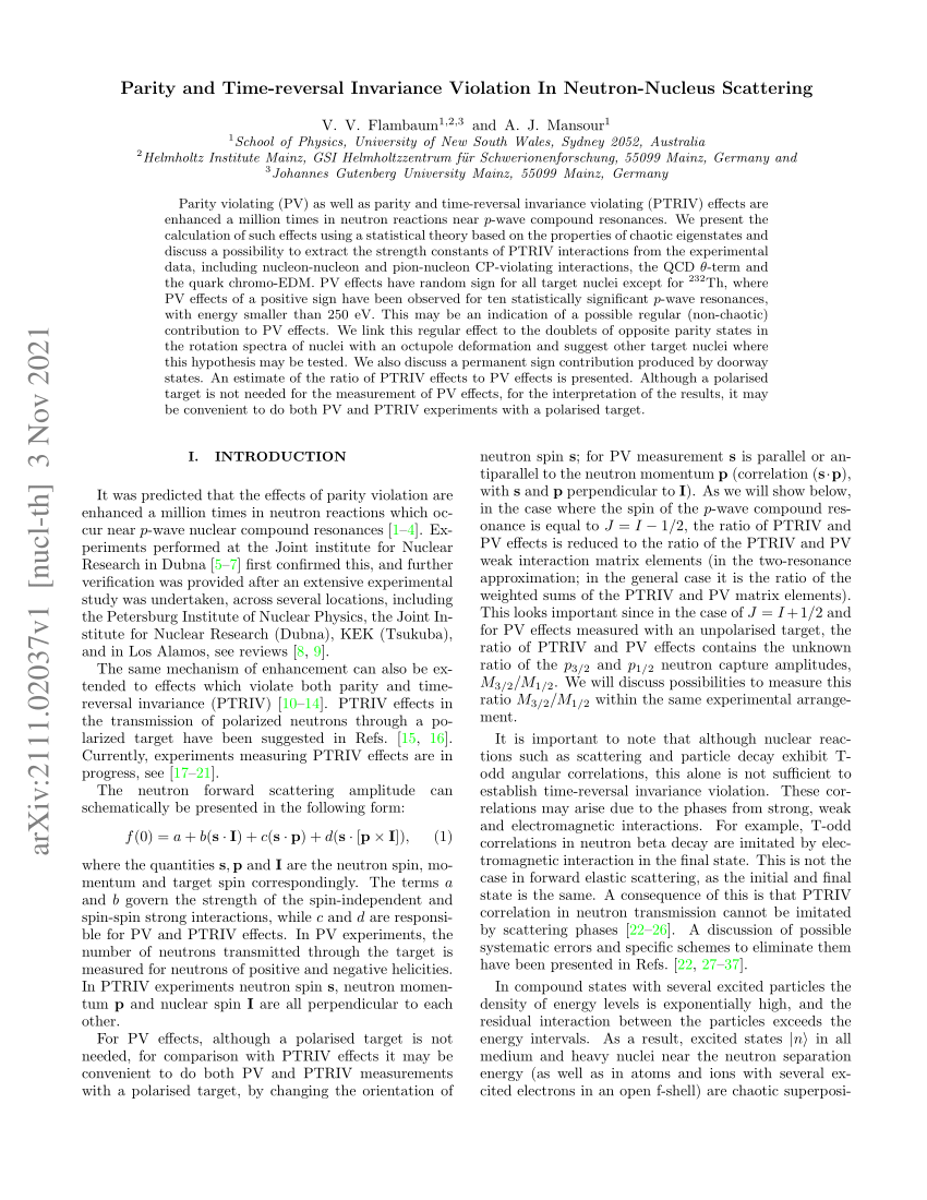 PDF) Parity and Time Reversal Invariance Violation in Neutron 