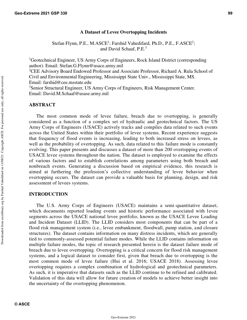 (PDF) A Dataset of Levee Overtopping Incidents