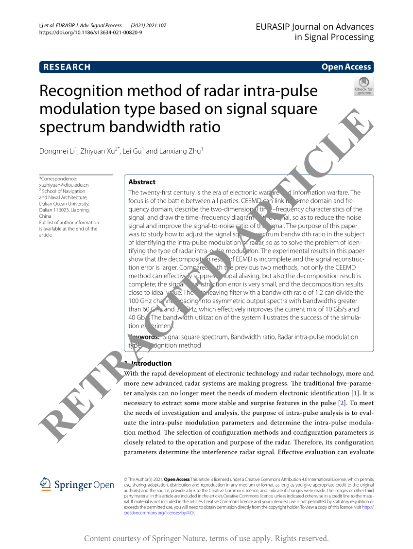 PDF) Recognition method of radar intra-pulse modulation type based 