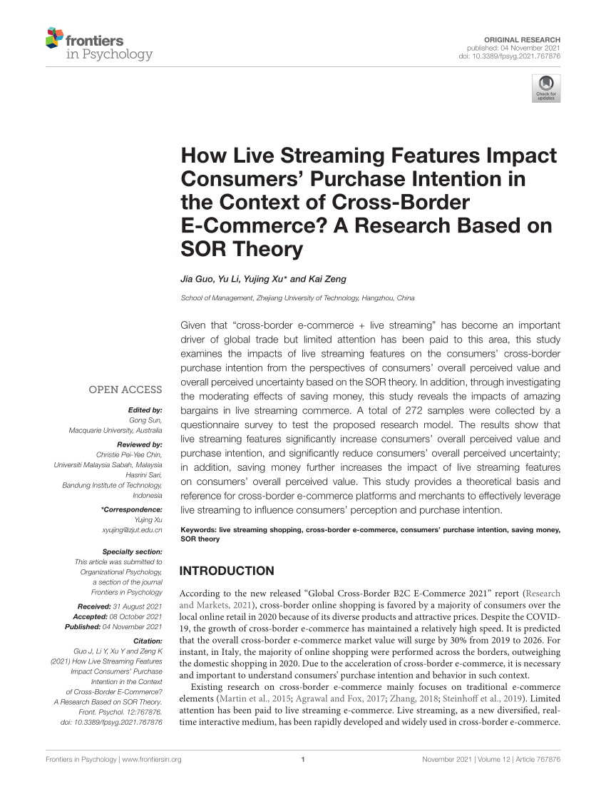 PDF) How Live Streaming Features Impact Consumers Purchase Intention in the Context of Cross-Border E-Commerce? A Research Based on SOR Theory
