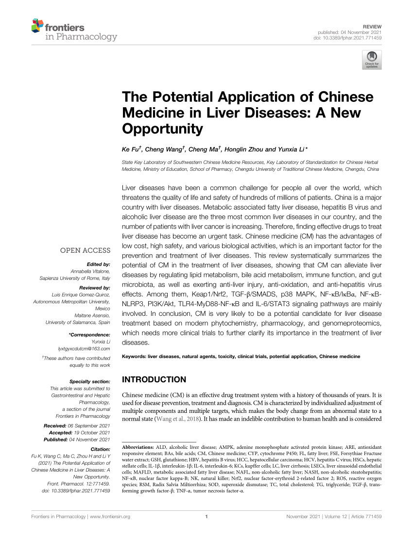 PDF) The Potential Application of Chinese Medicine in Liver 