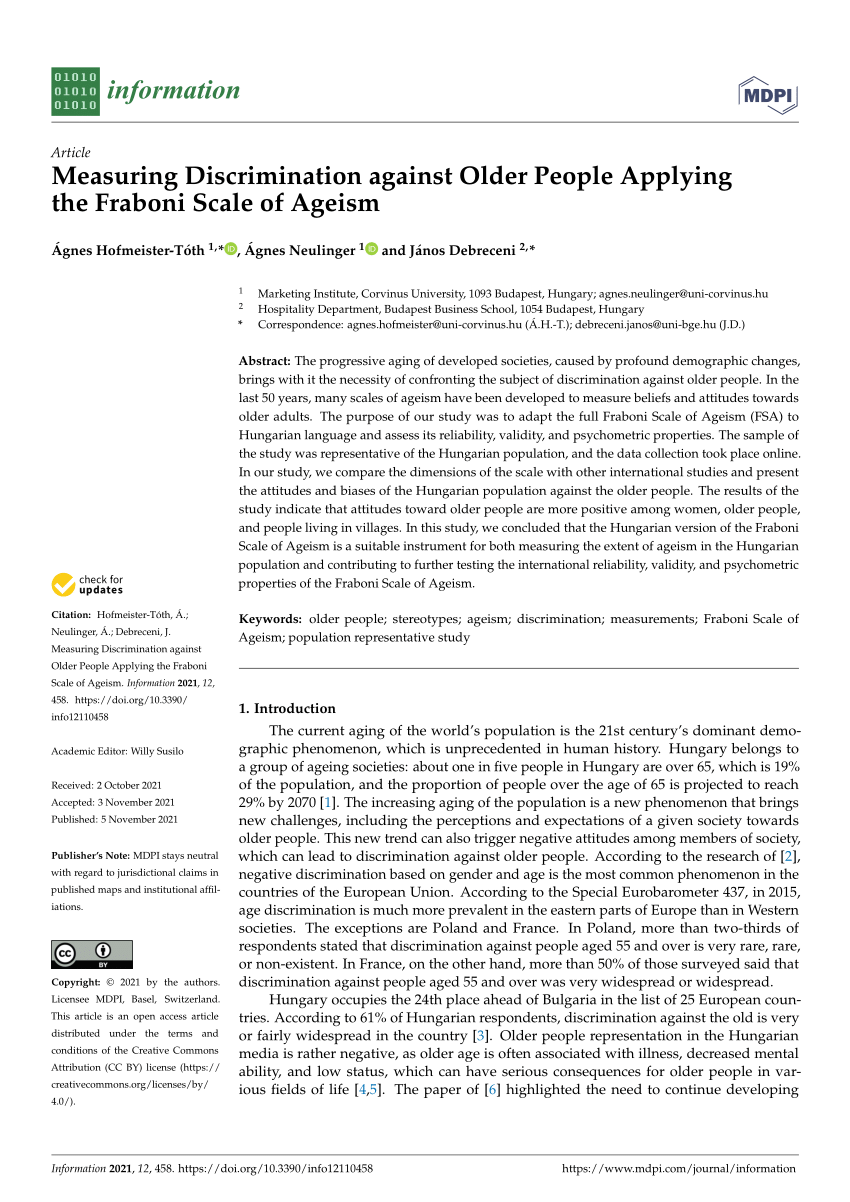 PDF) The Fraboni Scale of Ageism (FSA): An attempt at a more precise  measure of ageism ORIGINAL PUBLICATION