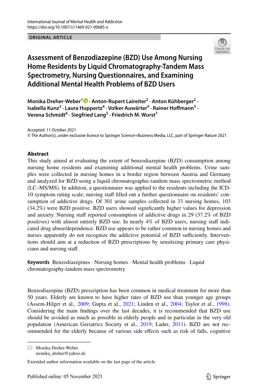 PDF Assessment of Benzodiazepine BZD Use Among Nursing Home  