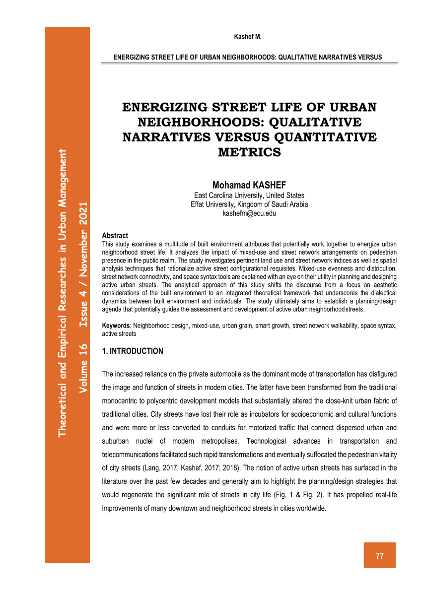 PDF) ENERGIZING STREET LIFE OF URBAN NEIGHBORHOODS: QUALITATIVE