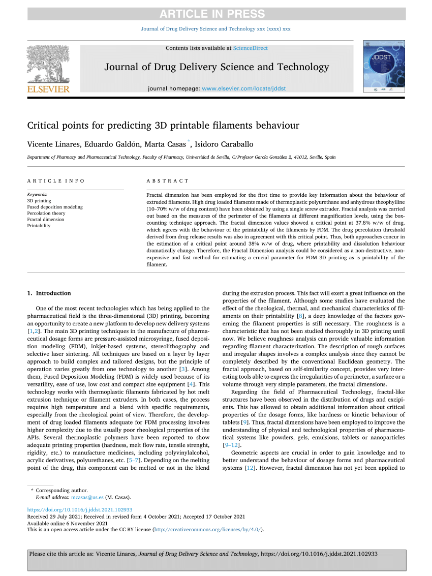 PDF) Critical points for predicting 3D printable filaments behaviour