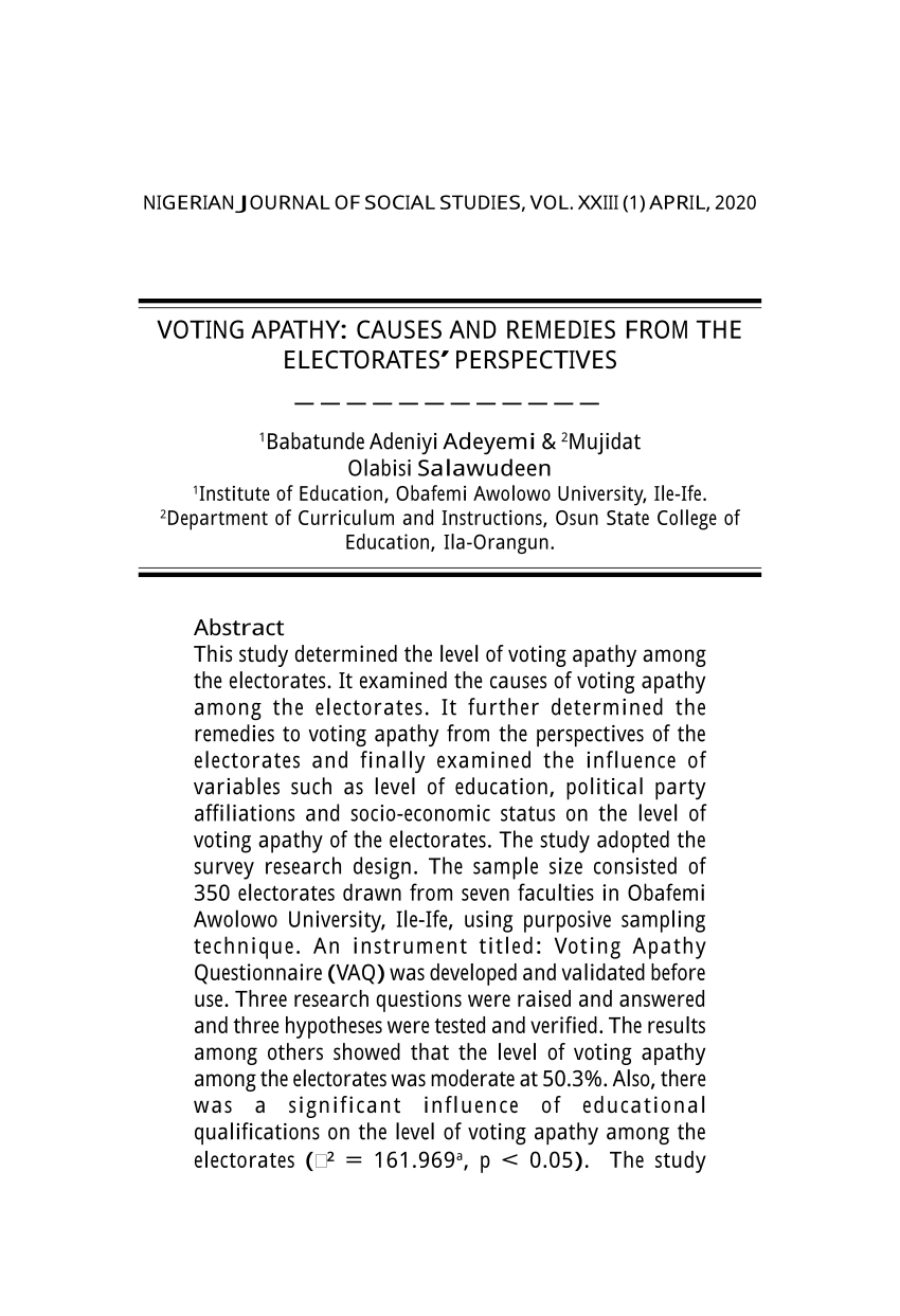 essay on causes and effects of voter apathy