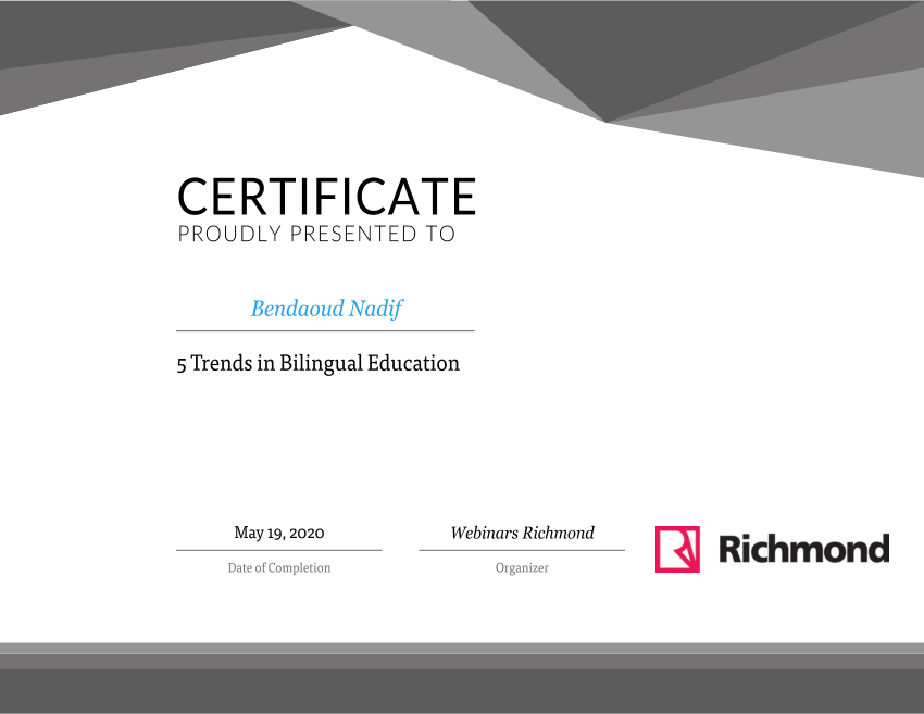 (PDF) certificate of Trends of Bilingualism issued by Richmond Webinars
