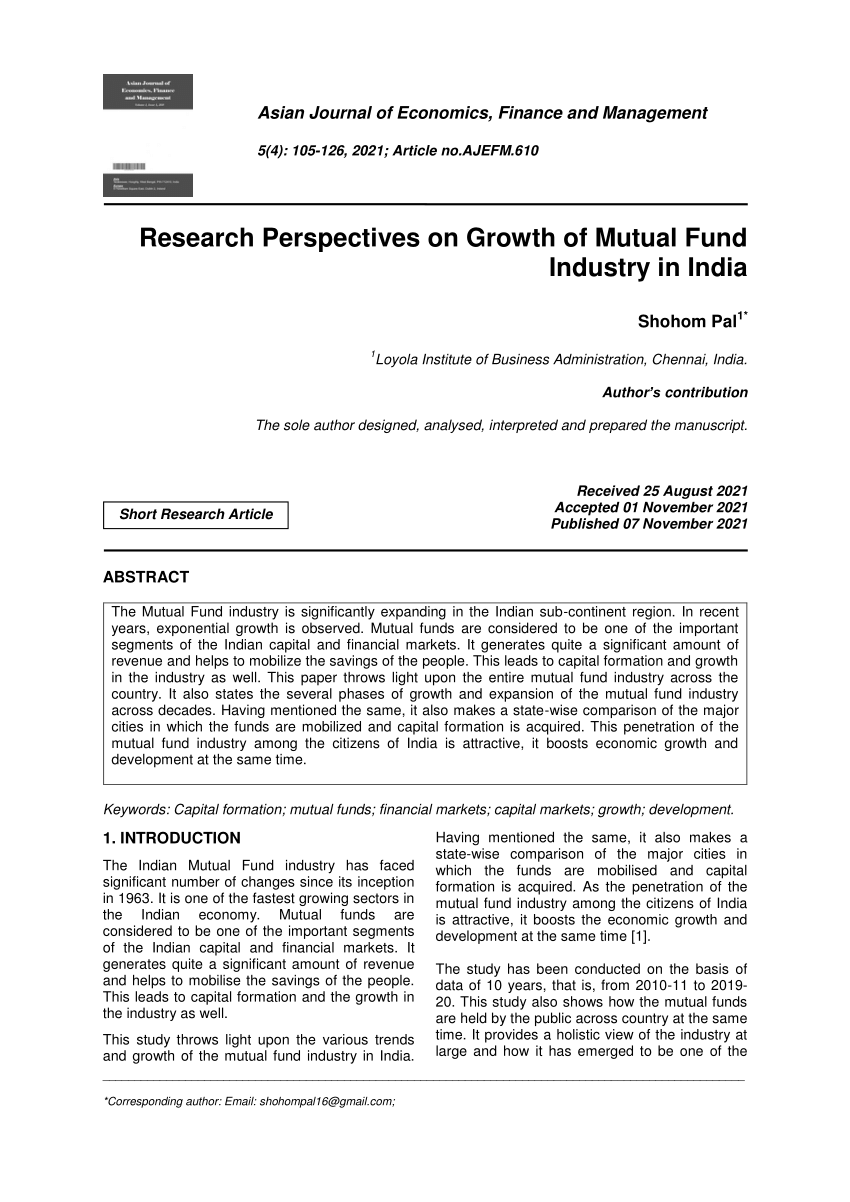 research articles on mutual funds in india