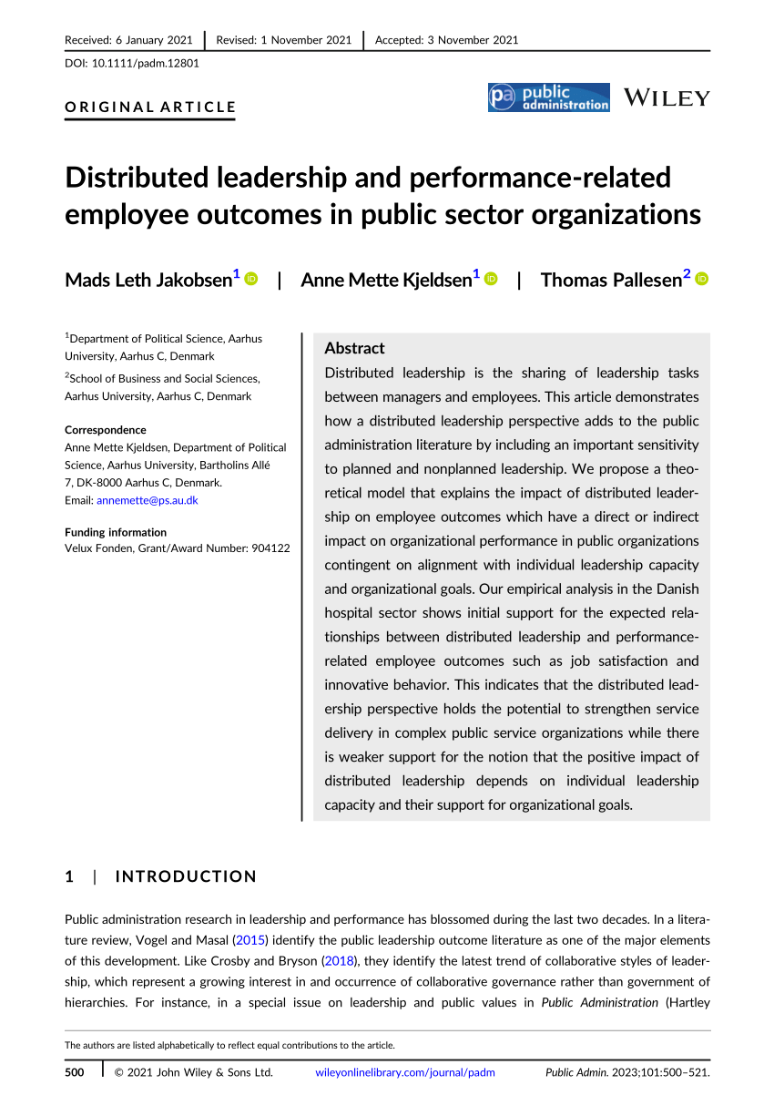 mm Forbindelse Lang Distributed leadership and performance‐related employee outcomes in public  sector organizations | Request PDF