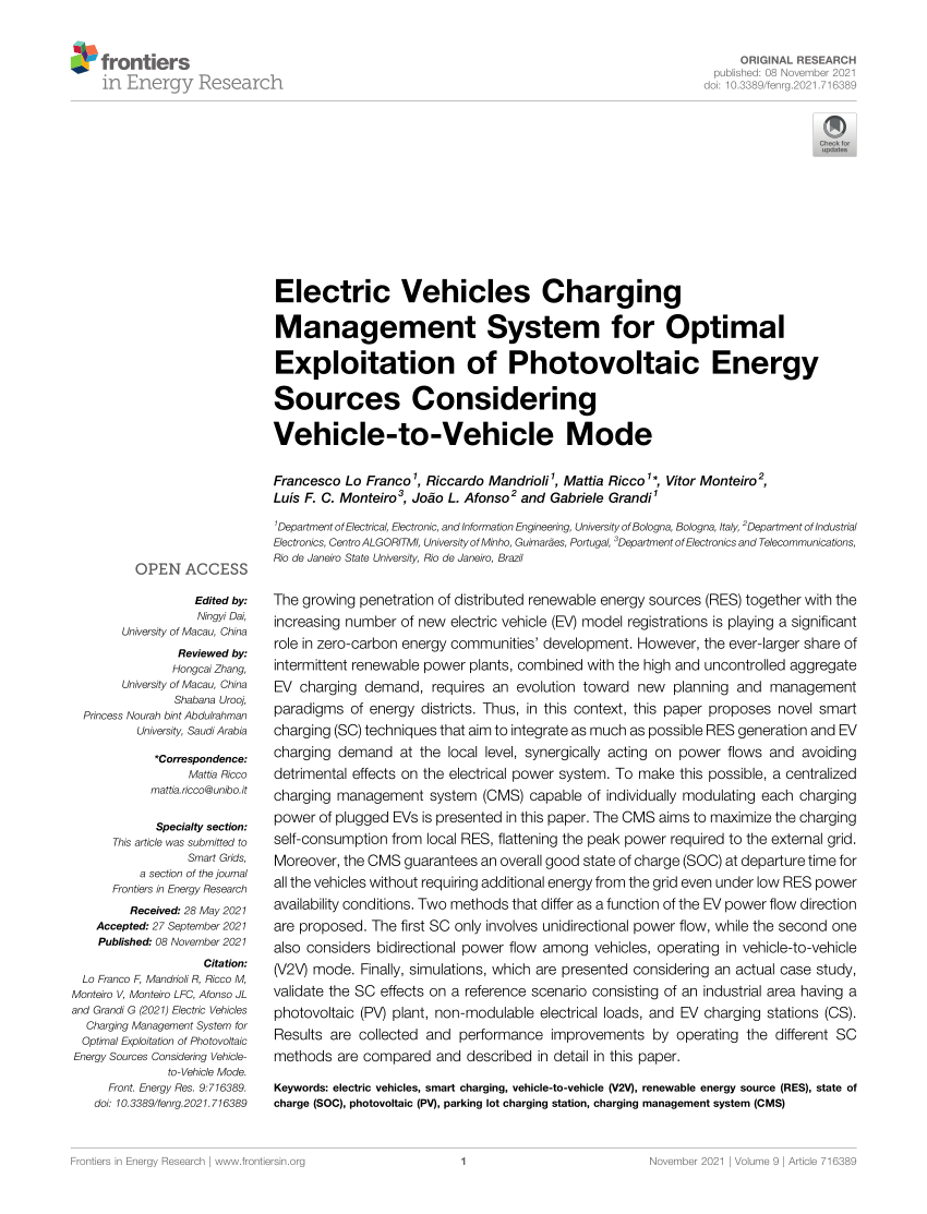 (PDF) Electric Vehicles Charging Management System for Optimal