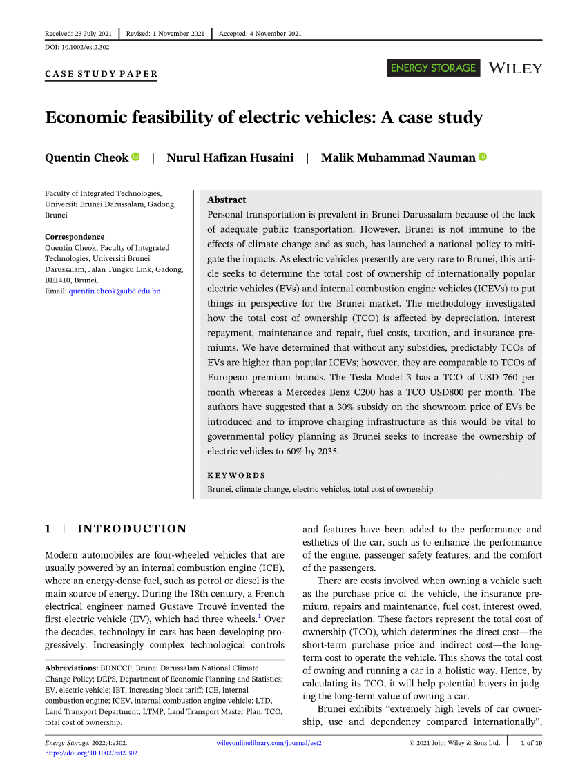 Economic feasibility of electric vehicles A case study Request PDF