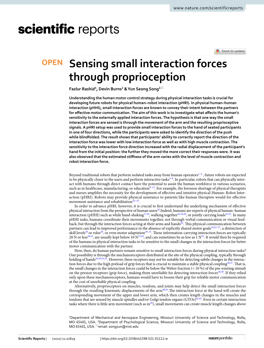 PDF) Sensing small interaction forces through proprioception