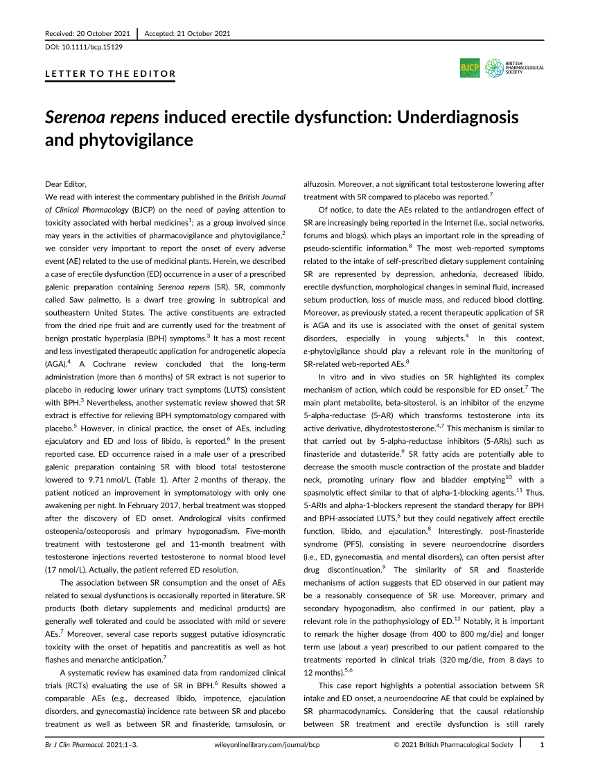 PDF Serenoa repens induced erectile dysfunction Underdiagnosis