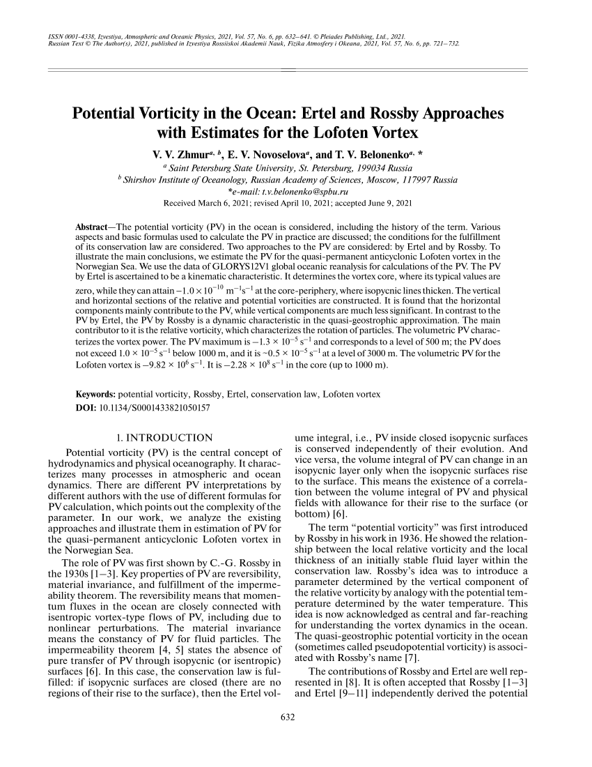 PDF) Potential Vorticity in the Ocean: Ertel and Rossby Approaches 