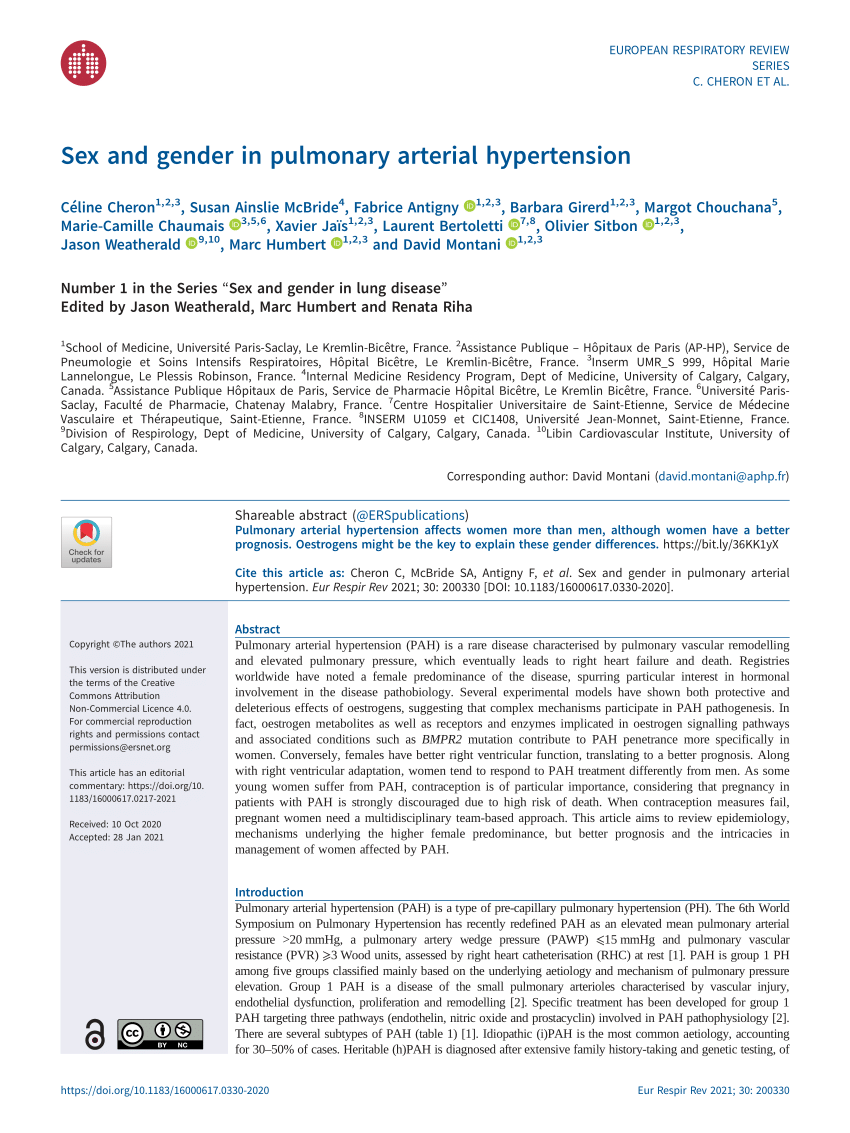 Pdf Sex And Gender In Pulmonary Arterial Hypertension 9588