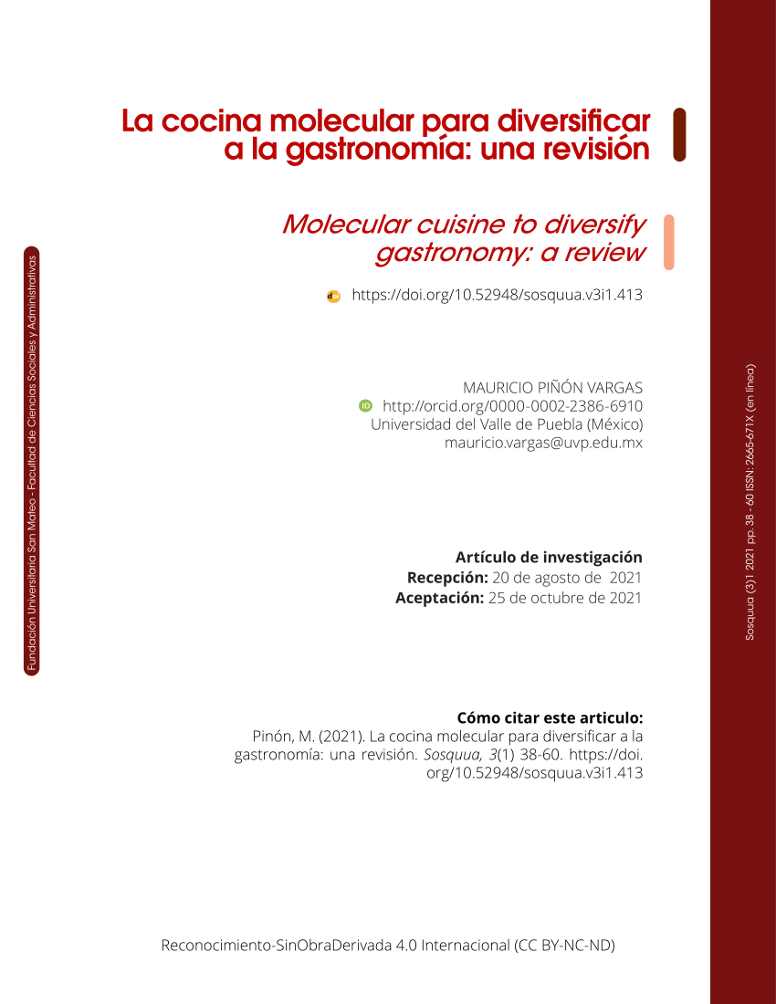 PDF) cocina molecular para diversificar a la gastronomía: una revisión