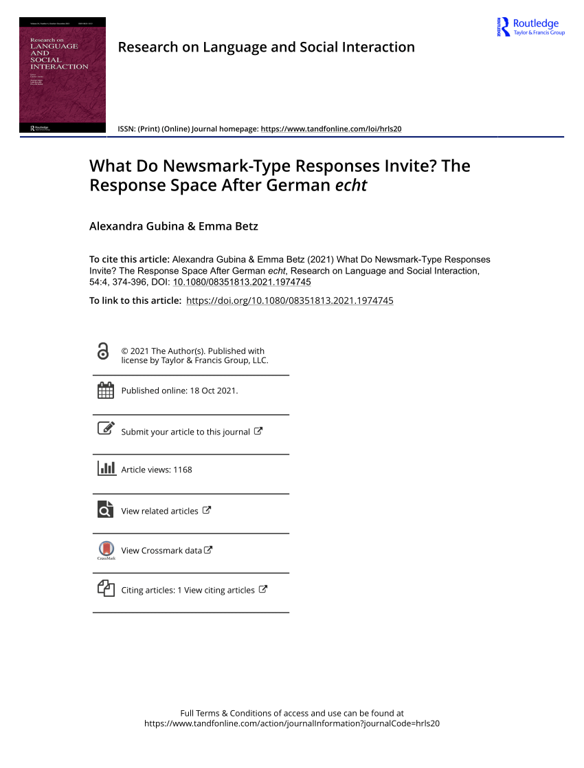 PDF) What Do Newsmark-Type Responses Invite? The Response Space After  German echt
