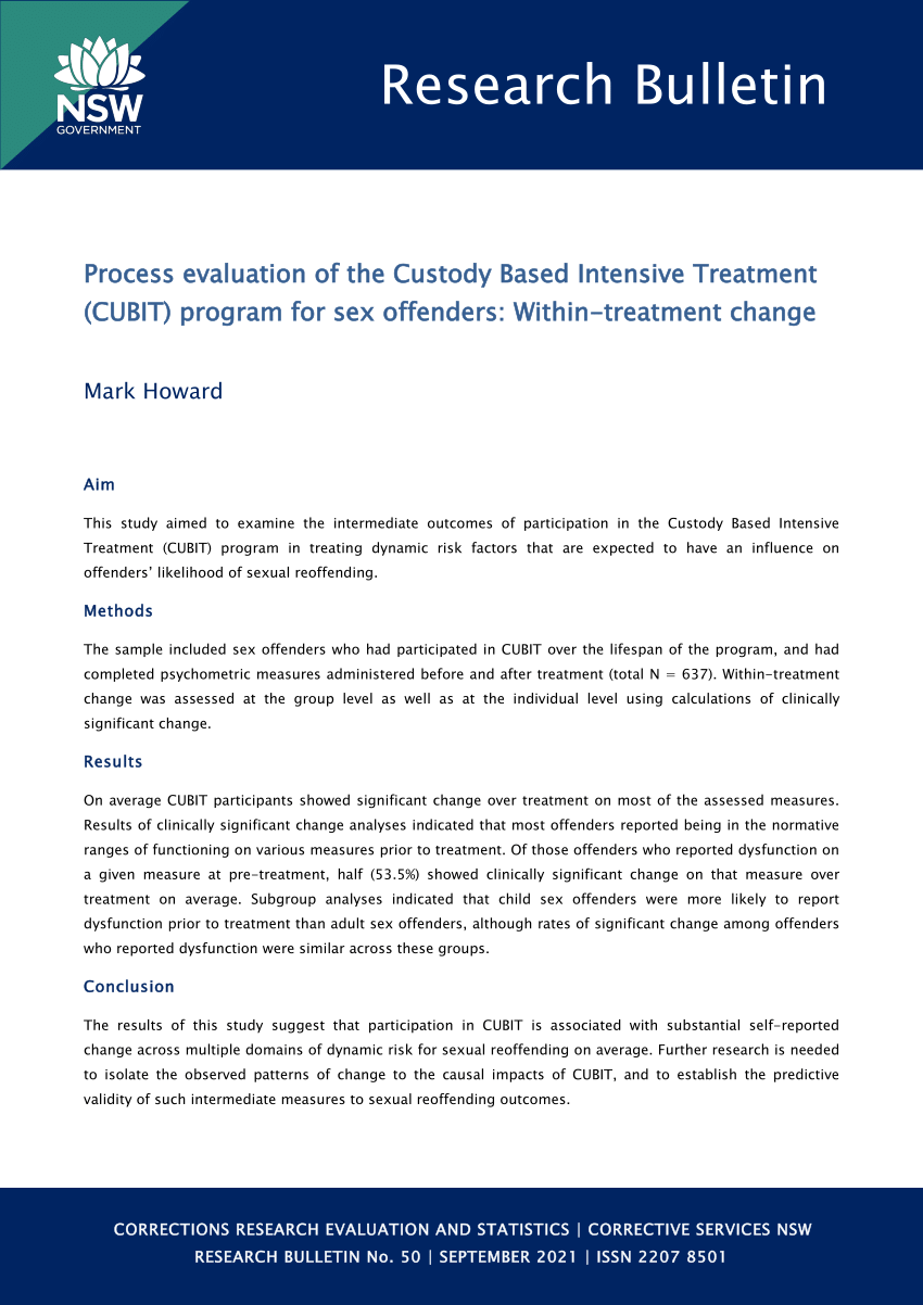 Pdf Process Evaluation Of The Custody Based Intensive Treatment Cubit Program For Sex 5077