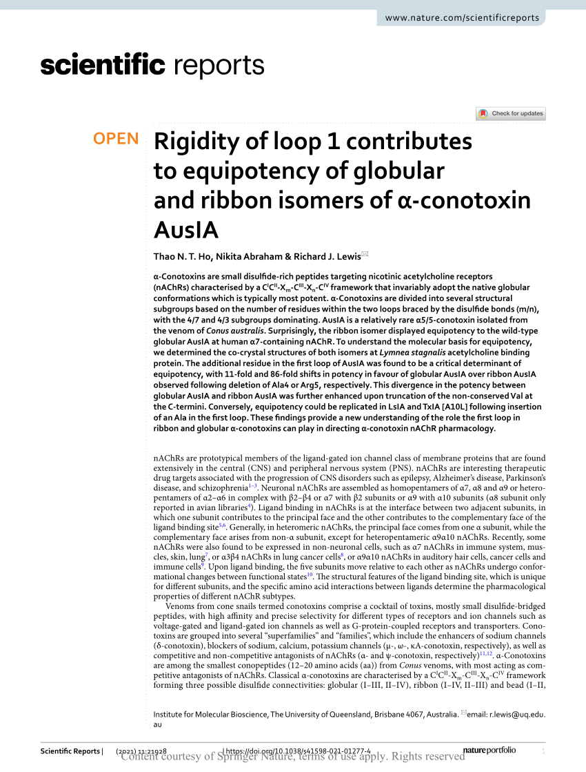 of loop 1 contributes to equipotency of globular and ribbon isomers of α-conotoxin AusIA