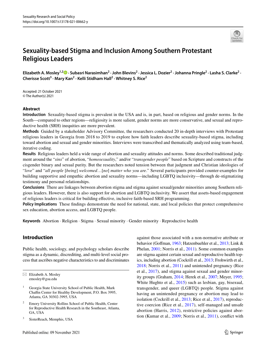 PDF) Sexuality-based Stigma and Inclusion Among Southern Protestant Religious Leaders pic