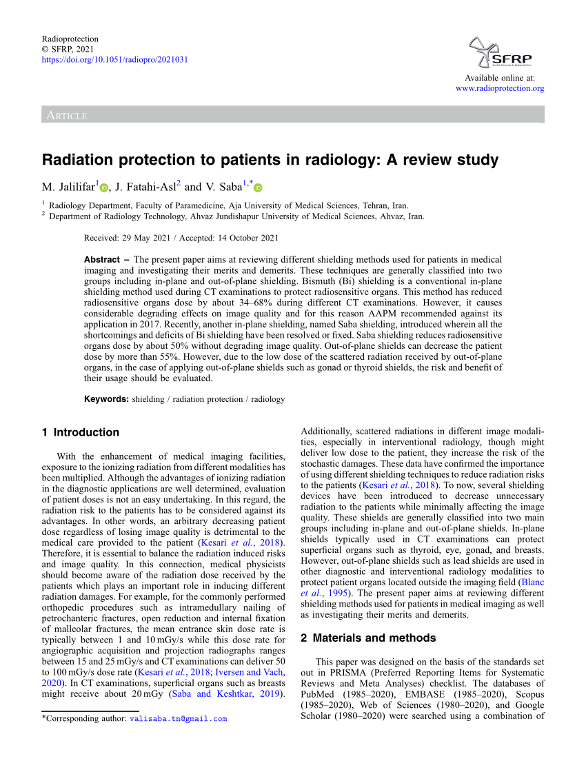 literature review on radiation protection in radiology department