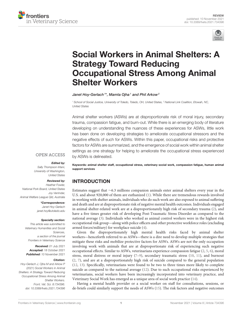 PDF) Social Workers in Animal Shelters: A Strategy Toward Reducing  Occupational Stress Among Animal Shelter Workers