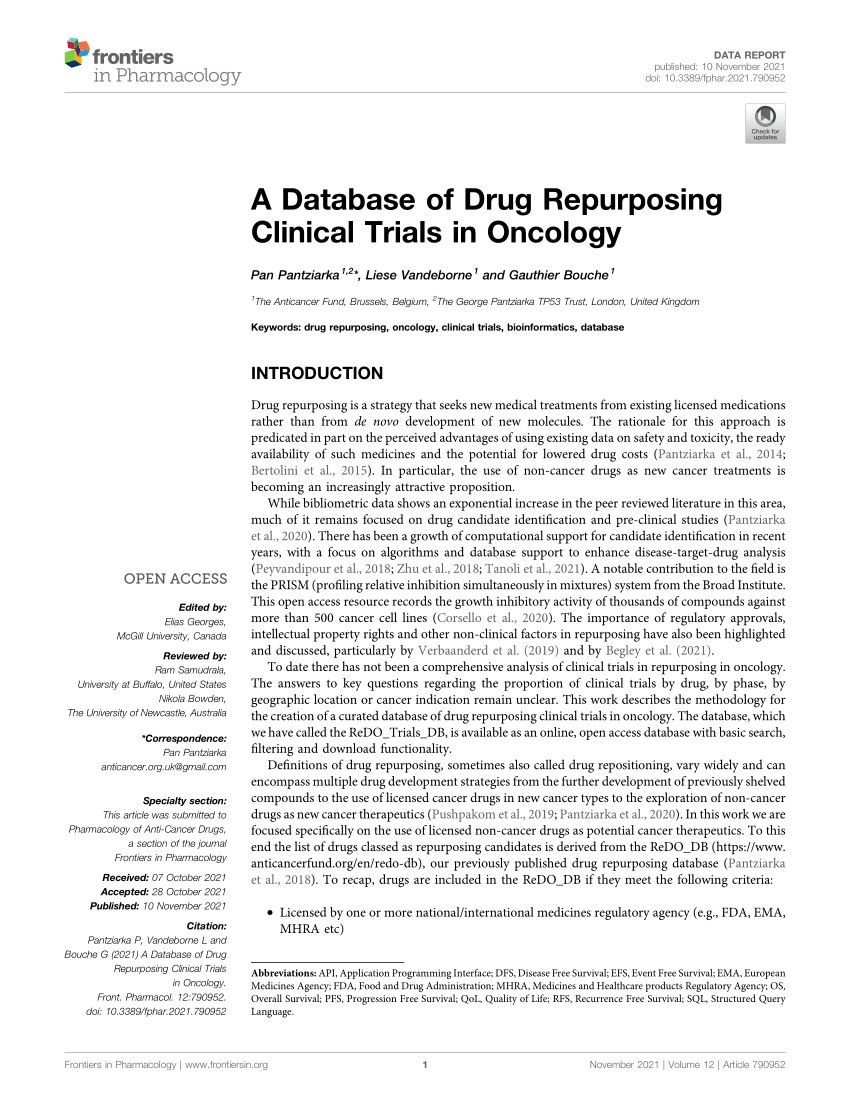 Pdf A Database Of Drug Repurposing Clinical Trials In Oncology 6449