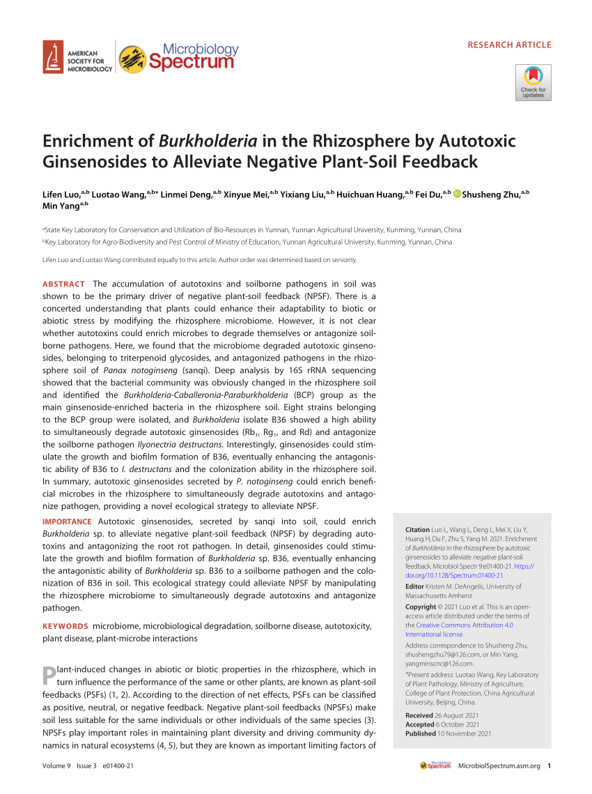 PDF) Enrichment of Burkholderia in the Rhizosphere by Autotoxic 
