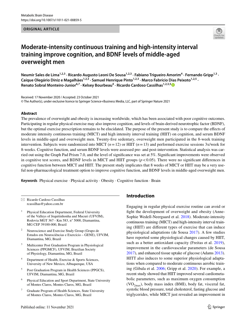 Pdf Moderate Intensity Continuous Training And High Intensity Interval Training Improve 5130