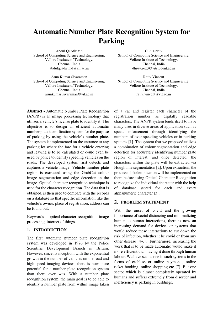 PDF] AUTOMATIC NUMBER PLATE RECOGNITION SYSTEM