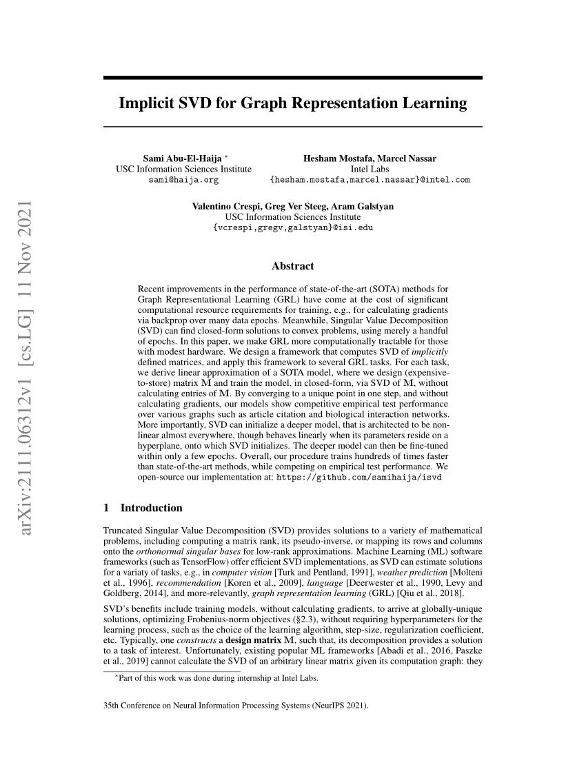 implicit svd for graph representation learning