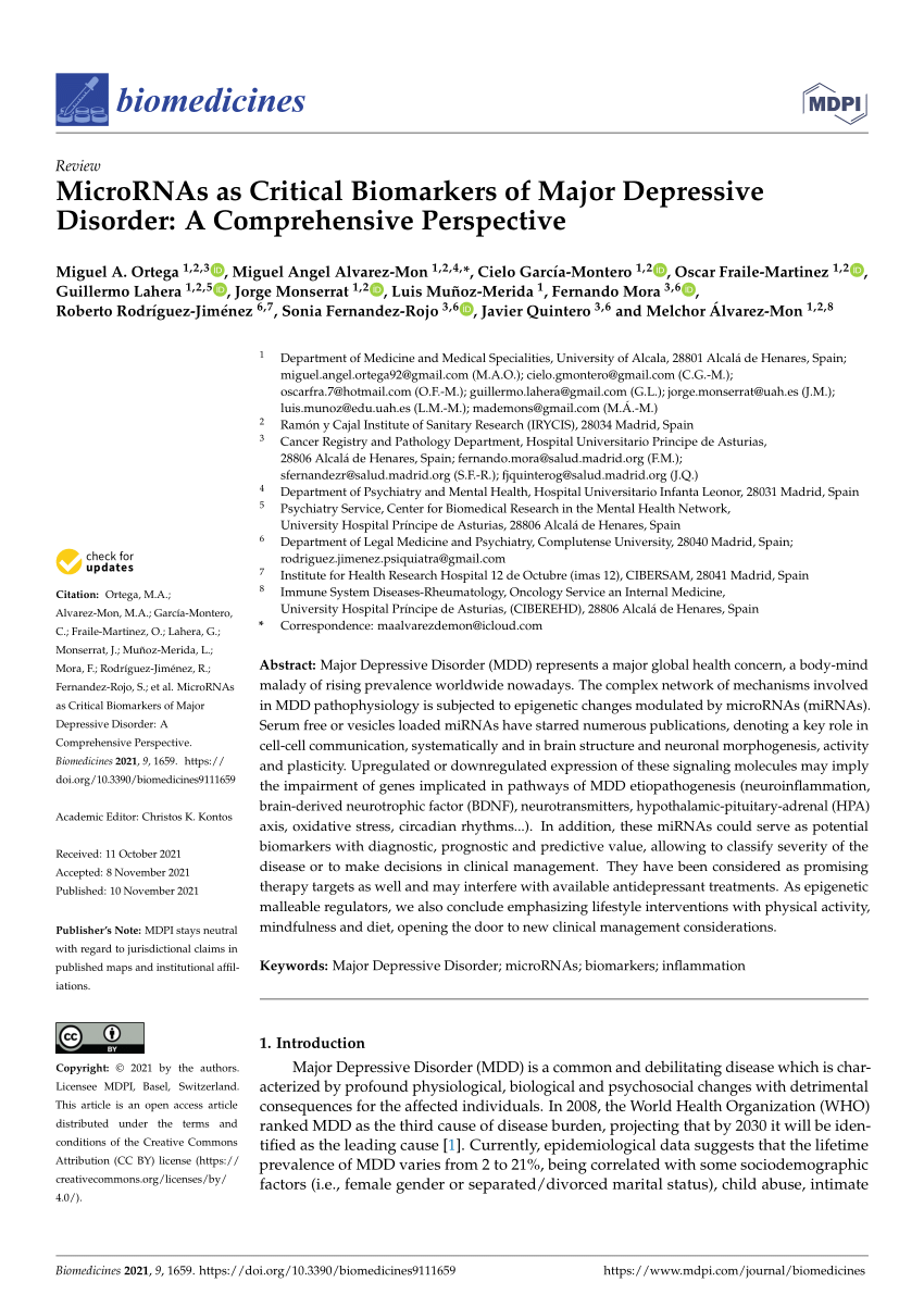 PDF) MicroRNAs as Critical Biomarkers of Major Depressive Disorder