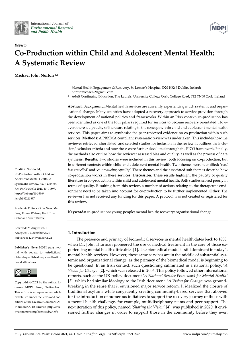 PDF) Co-Production within Child and Adolescent Mental Health: A Systematic  Review