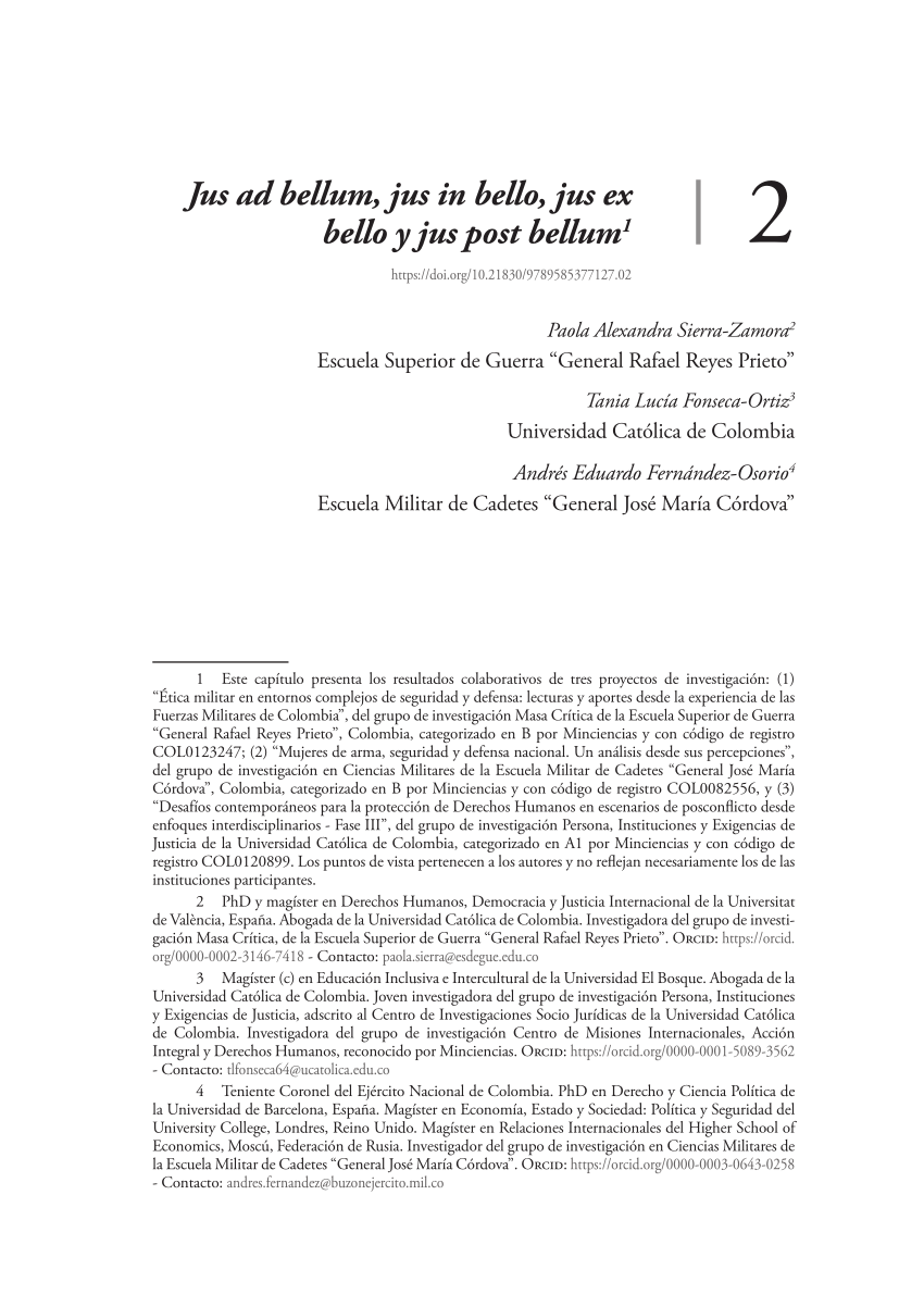 (PDF) Jus ad bellum, jus in bello, jus ex bello y jus post bellum