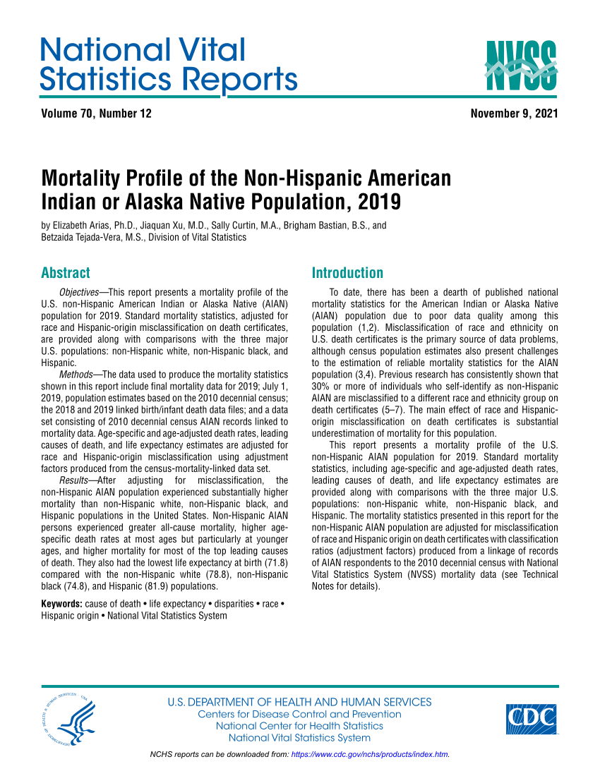 Pdf Mortality Profile Of The Non Hispanic American Indian Or Alaska