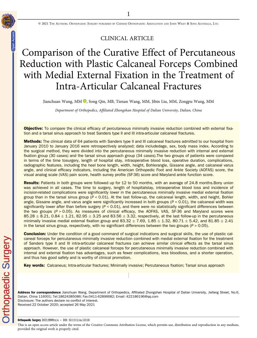 Pdf Comparison Of The Curative Effect Of Percutaneous Reduction With