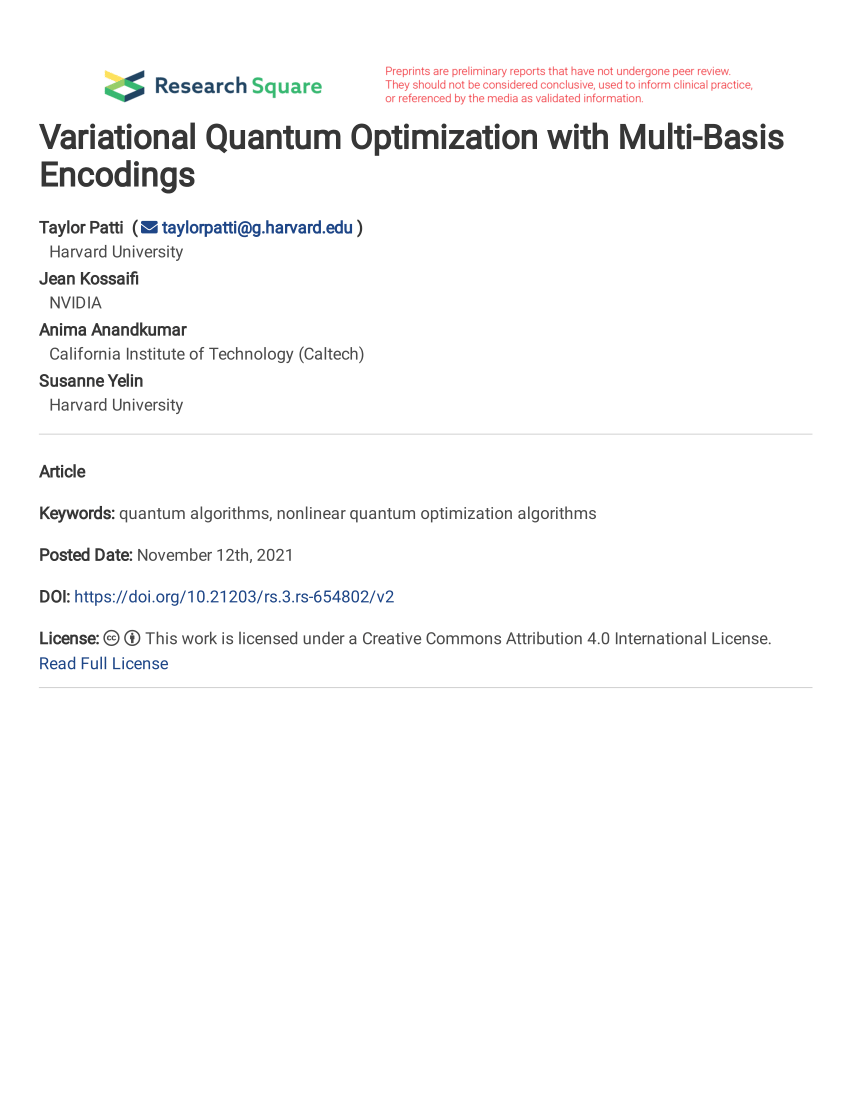 PDF) Variational Quantum Optimization with Multi-Basis Encodings