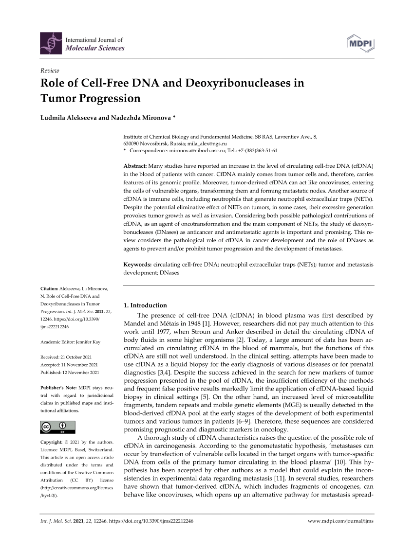 pdf-role-of-cell-free-dna-and-deoxyribonucleases-in-tumor-progression