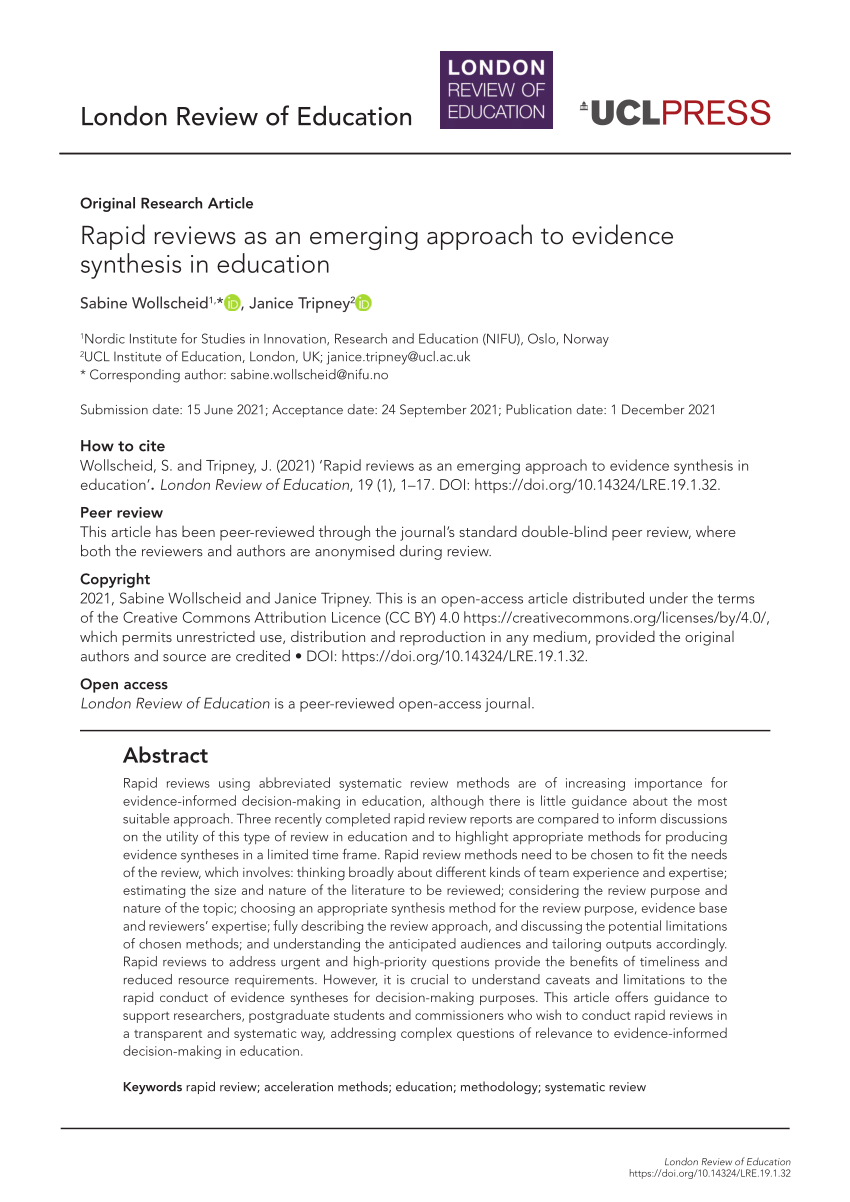(PDF) Rapid reviews as an emerging approach to evidence synthesis in ...