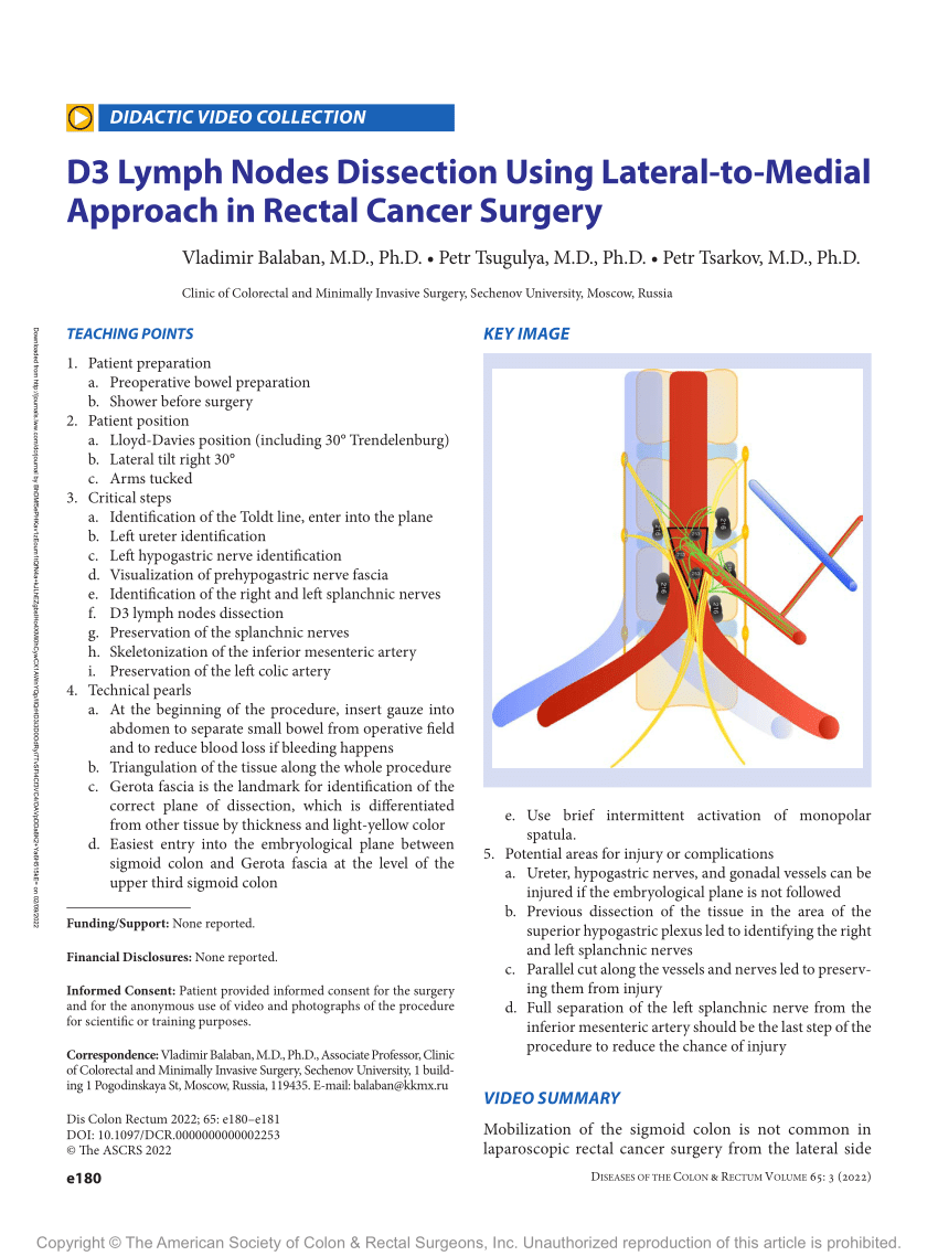 Pdf D3 Lymph Nodes Dissection Using Lateral To Medial Approach In