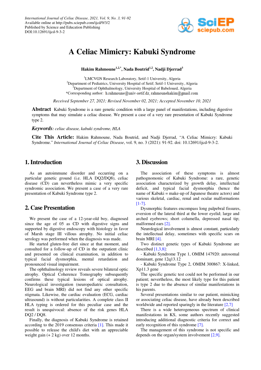 PDF) A Celiac Mimicry: Kabuki Syndrome