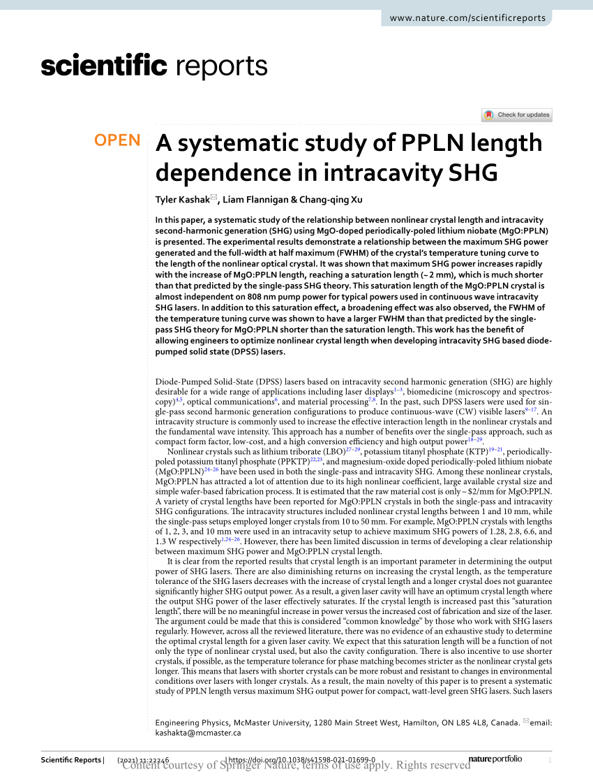 PDF) A systematic study of PPLN length dependence in intracavity SHG