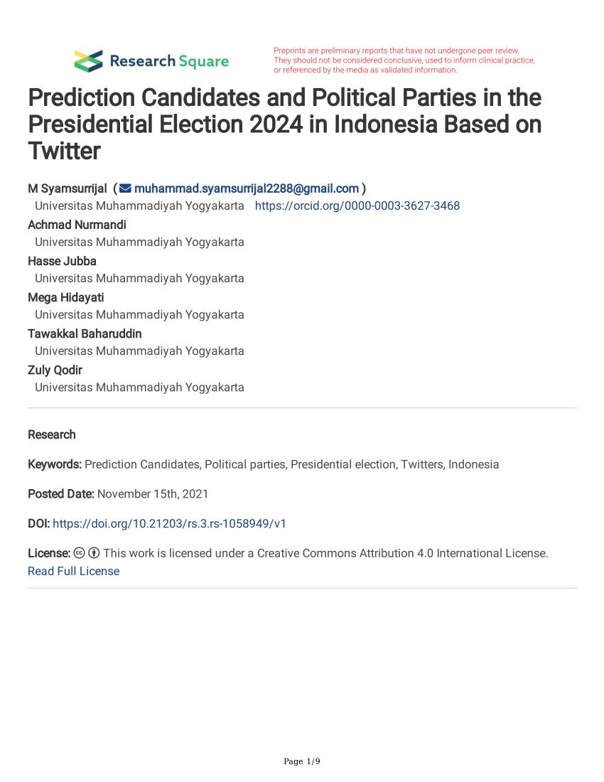 (PDF) Prediction Candidates and Political Parties in the Presidential