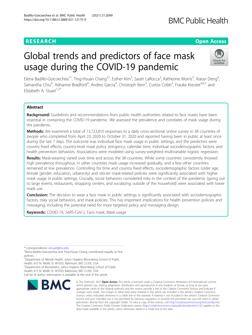 PDF) Global trends and predictors of face mask usage during the COVID-19  pandemic