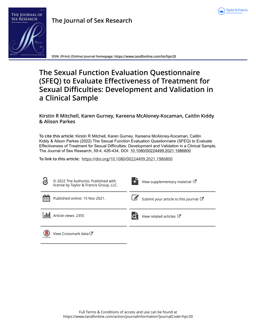 Pdf The Sexual Function Evaluation Questionnaire Sfeq To Evaluate Effectiveness Of Treatment